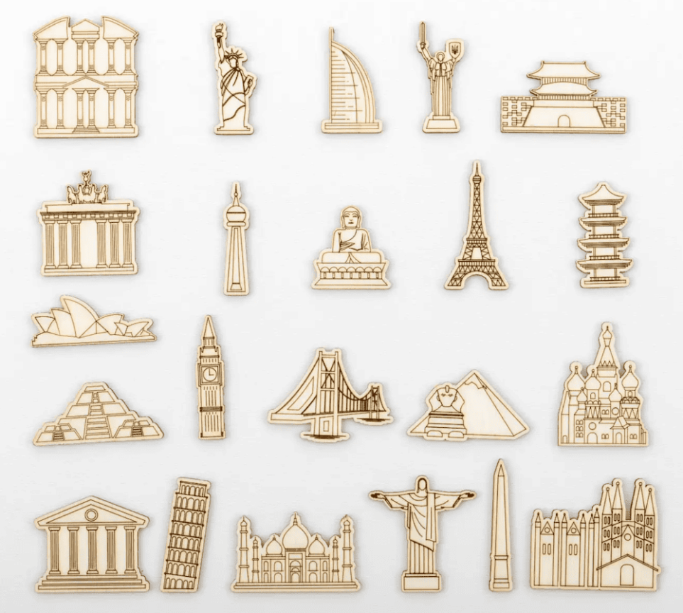 Dekoratívne miniatúry pamiatok 22 ks – doplnok k nástenným mapám sveta