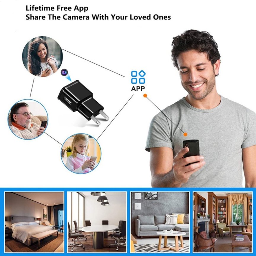 USB адаптер камера Spy в AC/DC гнездо WiFi P2P FULL HD с детекция на движение