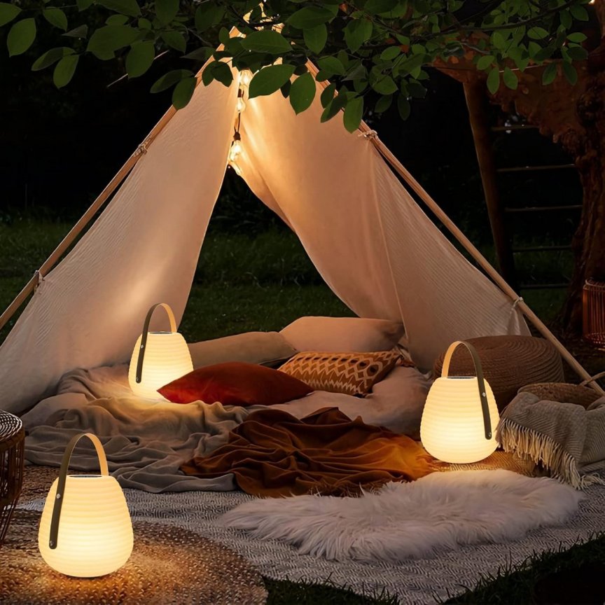 Solárny lampáš - LED lampa do záhrady s USB nabíjaním - svetlo teplá biela + 6 RGB farieb