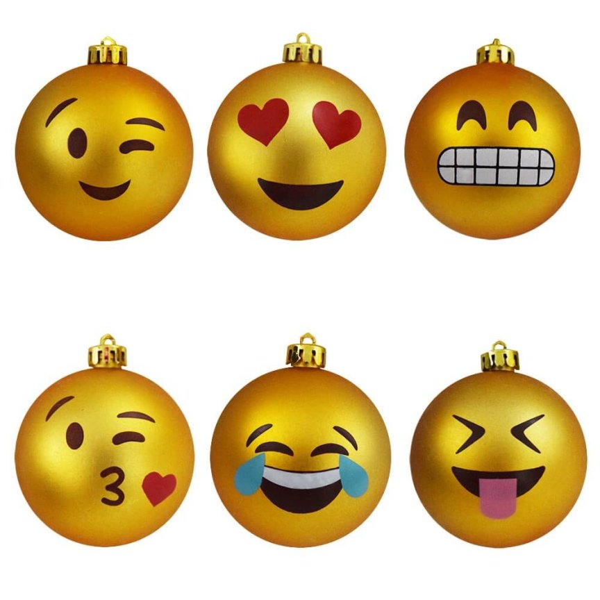Ozdoby vánoční koule Emoji – sada 6 emotikonů na stromeček