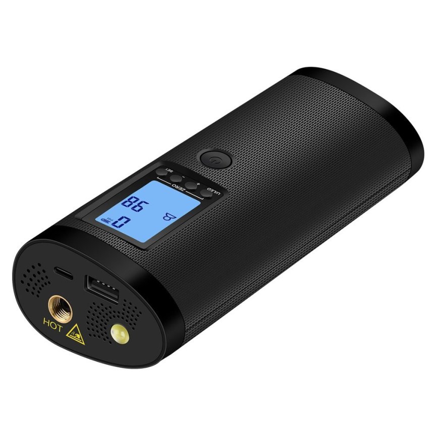 Elektrická smart pumpa na auto a bicykel – prenosný mini kompresor 120 PSI + powerbanka + LED baterka