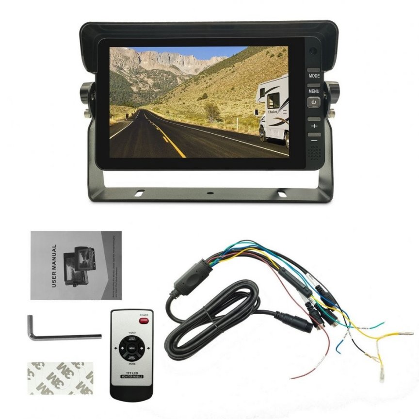 Monitor de coche 1920x1200px 7" LCD - Entrada de vídeo 3CH para cámaras AHD/CVBS y VGA