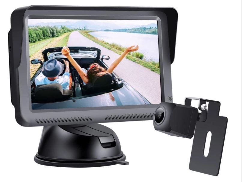 Kabelový couvací set do automobilu: 5" displej + FULL HD zadní mini kamera (IP68)