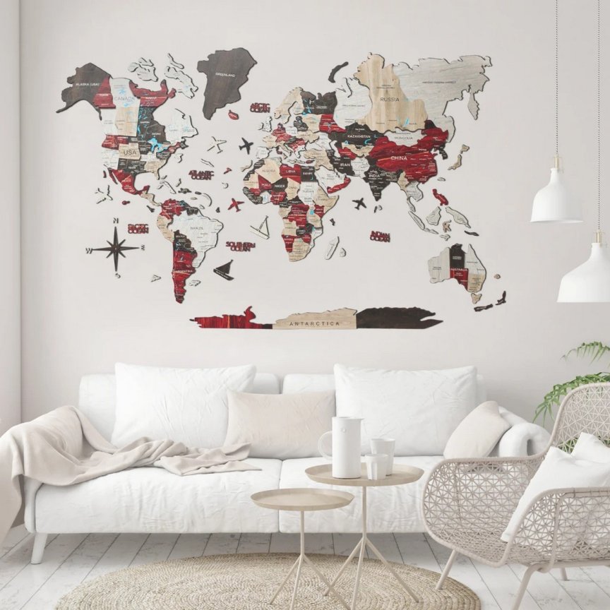 Drevená mapa sveta 150x90 cm - 3D nástenná dekorácia na stenu URBAN