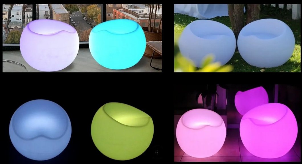LED svietiace kreslo z plastu vonkajšie - RGB farebný taburet 56x46cm vodeodolný s IP44