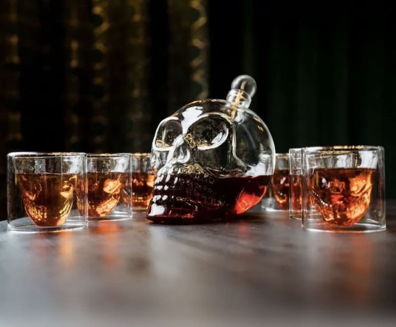 Karafa lebka 1 l – sada se 6 skleničkami 3D lebka 75 ml
