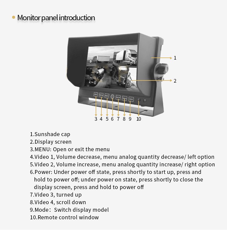 Cúvací LCD monitor DVR 7” s možnosťou pripojenia a nahrávania záznamu zo 4 cúvacích kamier