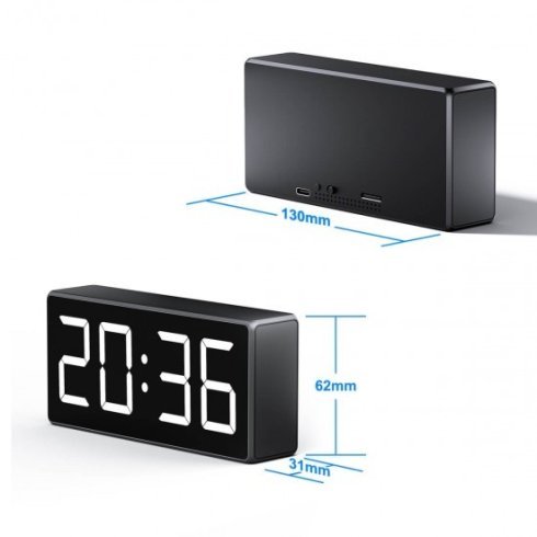 Klokcamera 4K - spion verborgen camera in digitaal alarm + Wifi met P2P + IR
