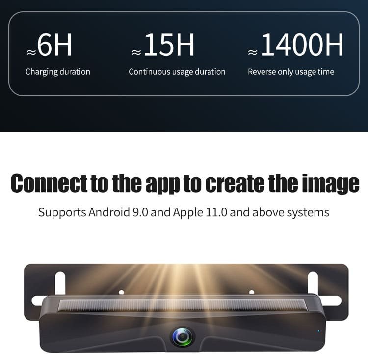 Solární FULL HD couvací bezdrátová kamera sledování přes mobil