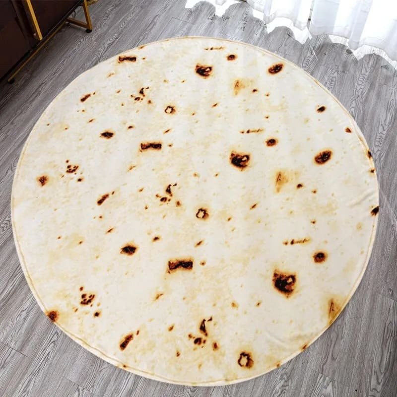 Deka kulatá tortila - Přikřívka s designem připáleného burrita 150 cm