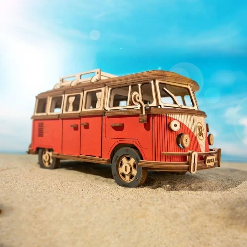 Model retro auto 3D skládací – puzzle auto model Volkswagen VW T1 dřevěný