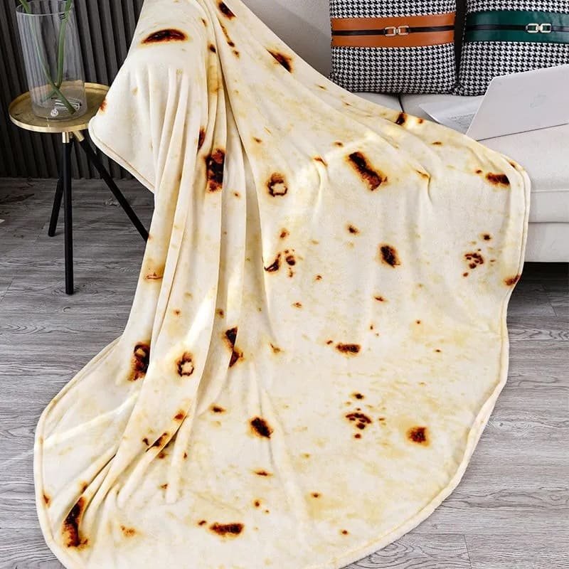 Deka kulatá tortila - Přikřívka s designem připáleného burrita 150 cm