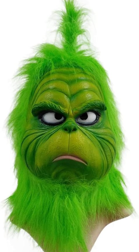 Maska na obličej Grinch pohádková – sada masky Grincha s rukavicemi na Halloween