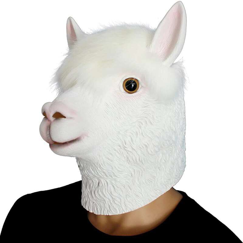 Maska na obličej alpaka lama bílá silikonová – maska pro děti i dospělé na Halloween