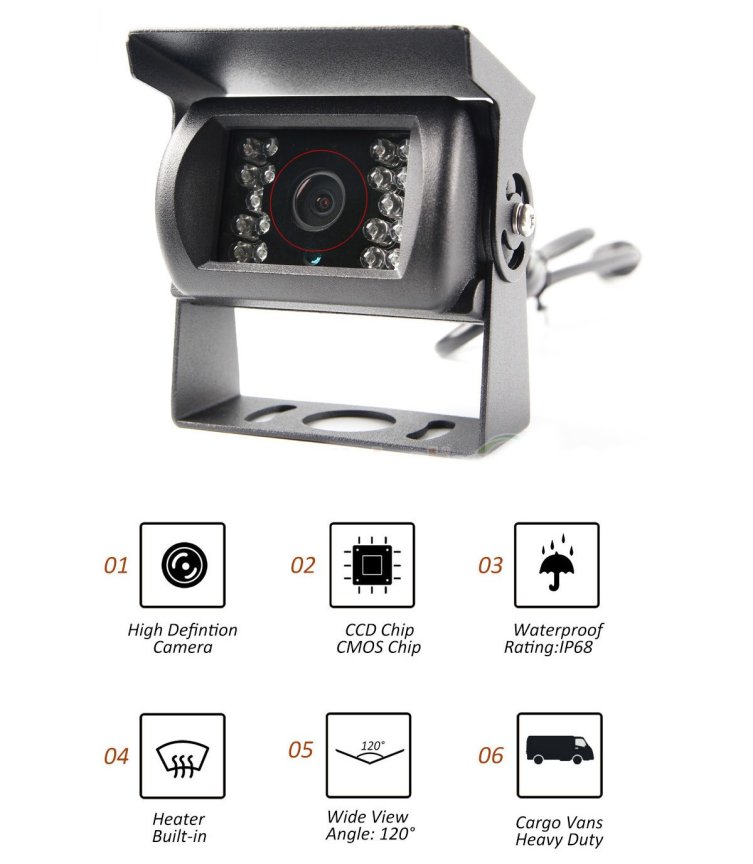 Cúvací kamerový set so zadnou DEFROST HD kamerou s ohrevom do -40 °C + 18 IR LED + 7" monitor