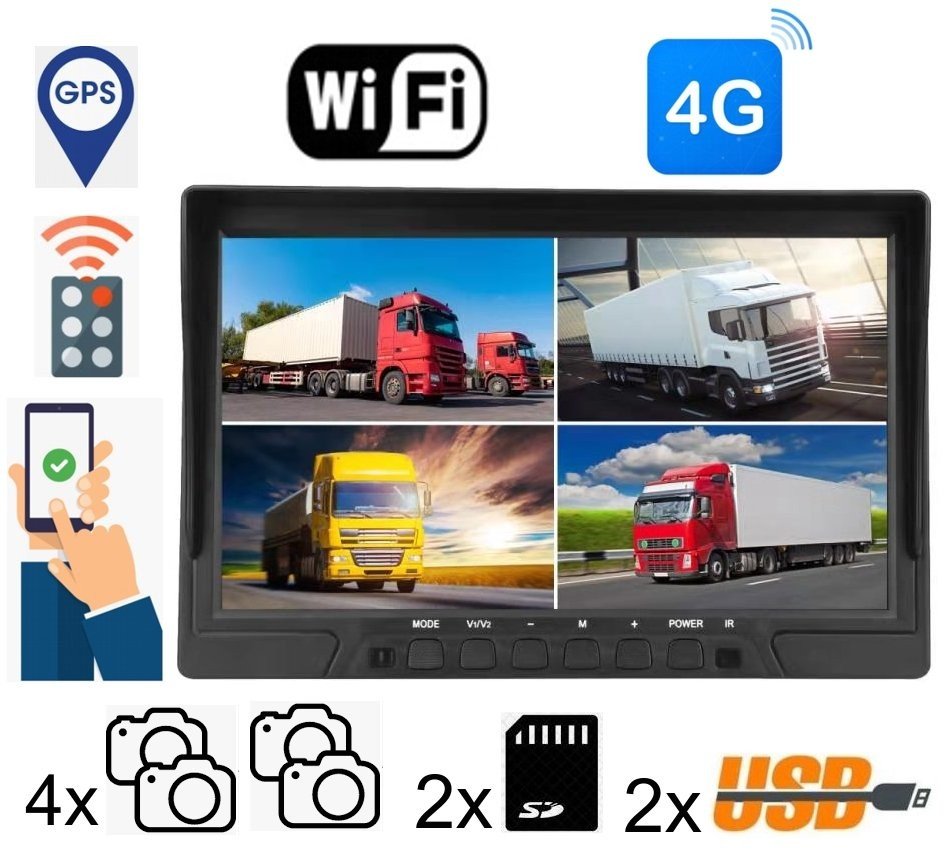 Monitor LCD 4G DVR 10,1" para coche + LIVE stream y seguimiento GPS