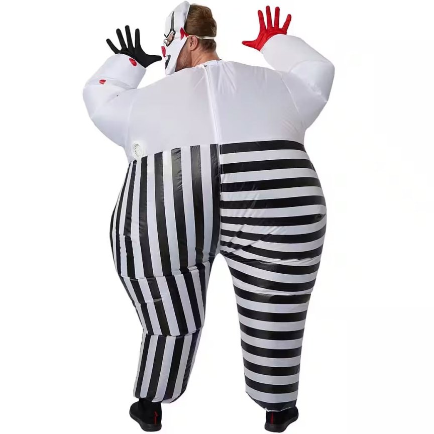 Kostým klaun strašidelný – halloweenský oblek nafukovací pro dospělé s ventilátorem