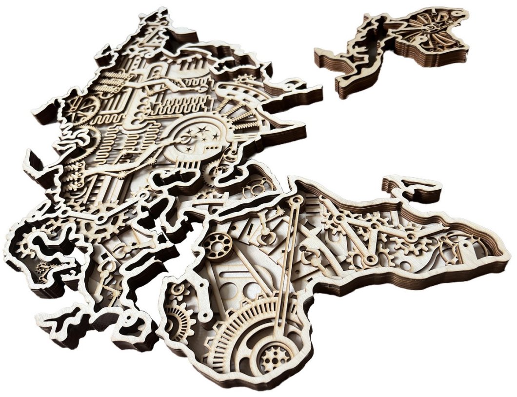 Drevená technická 3D mapa sveta na stenu – 8 vrstiev dreva, rozmer 140×82 cm, hrúbka 24 mm