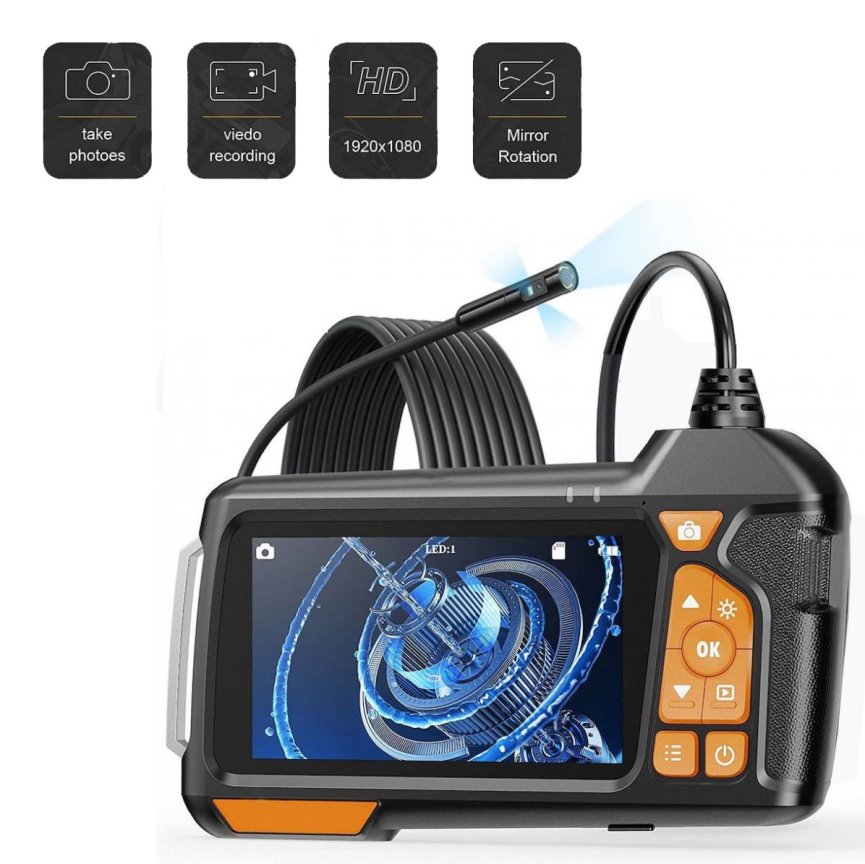 FULL HD endoscopic dual 8mm camera + 4,5" display + LED light + IP67