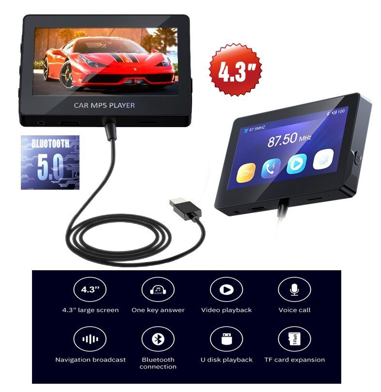 Reproductor MP5 coche multifuncional pantalla 4,3" Bluetooth V5.0 video/audio/foto + transmisor FM y Manos libres