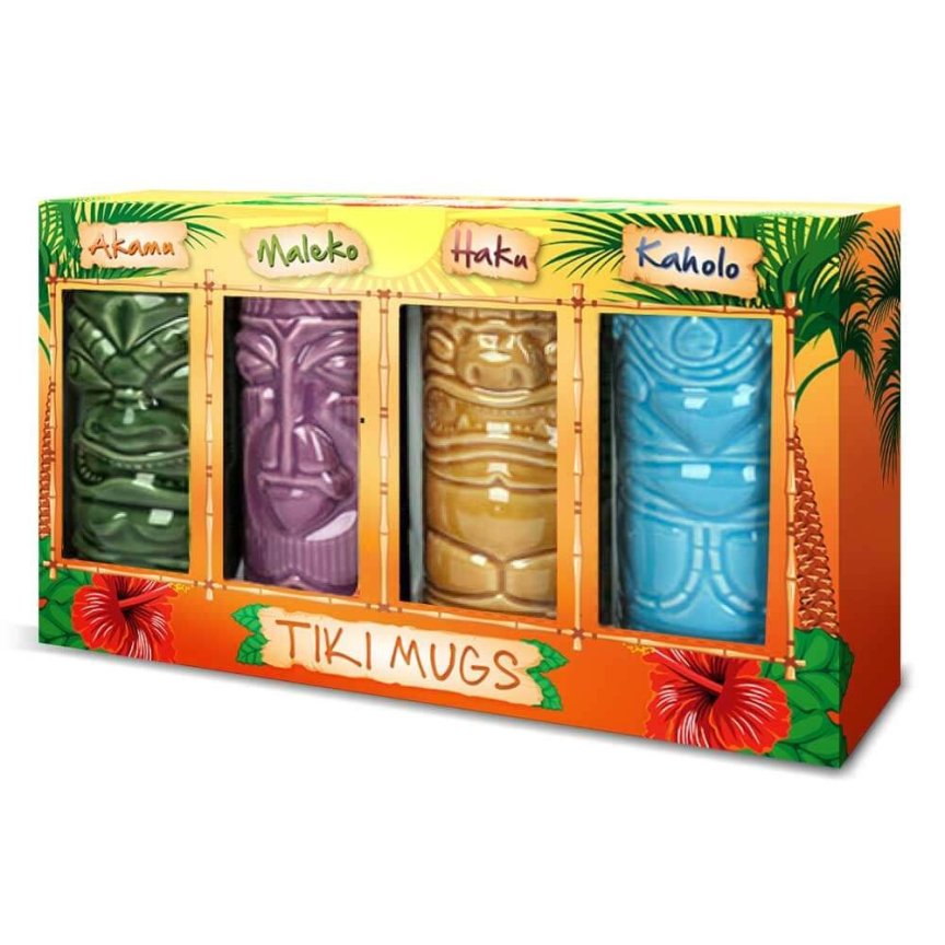 Sada keramických sklenic na koktejly – Koktejlové sklenice Tiki Mugs, 4 kusy
