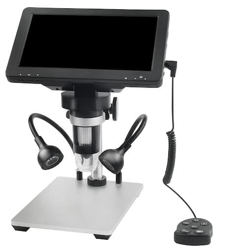 Digitálny mikroskop s podstavcom 1200x zoom priblíženie s 7"displejom s nastaviteľnými LED svetlami