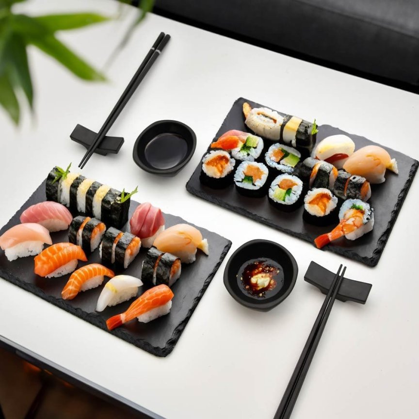 Sushi souprava pro 2 osoby - sada na shushi s miskami + talíře + paličky