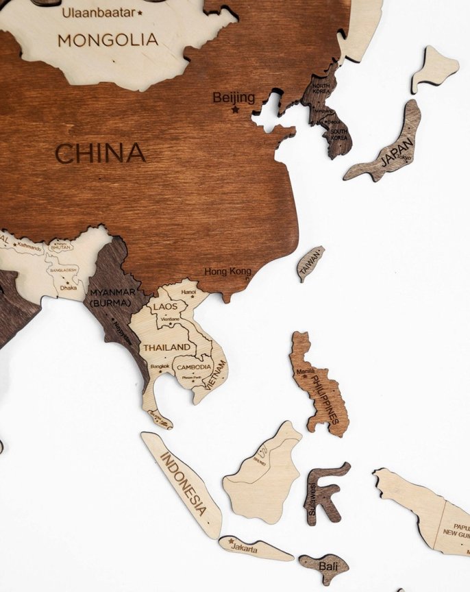Dřevěná mapa světa na zeď 200x120 cm - 3D nástěnná mapa XL