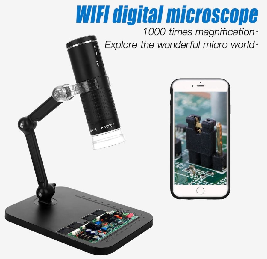 Mikroskop digitálny na mobil s FULL HD 1000x + Wifi (iOS / Android) + 8x LED