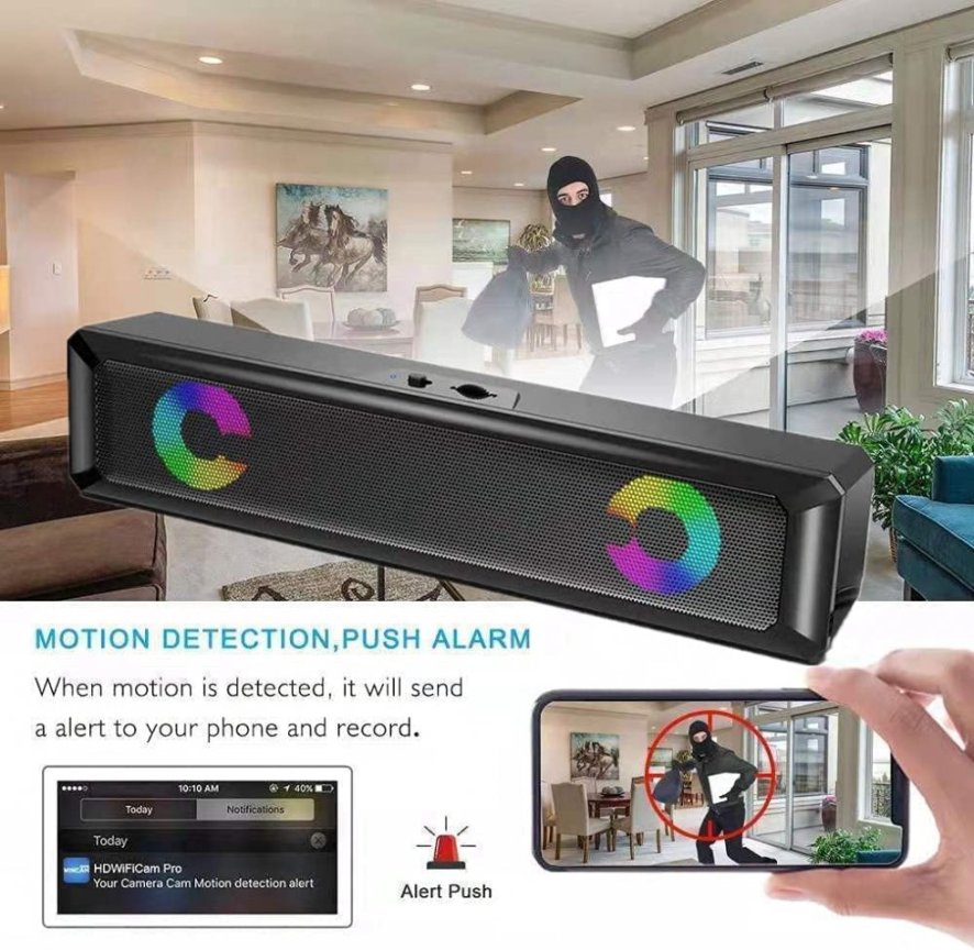 Telecamera per altoparlanti - Telecamera spia per altoparlante nascosta FULL HD + app WiFi (Android/iOS) + Bluetooth