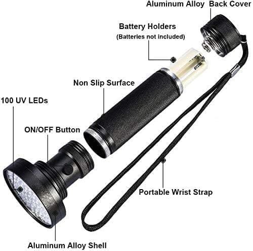 Detekčná UV lampa (baterka) s 100 LED – odhaľovanie škvŕn + biologických zvyškov a bankoviek