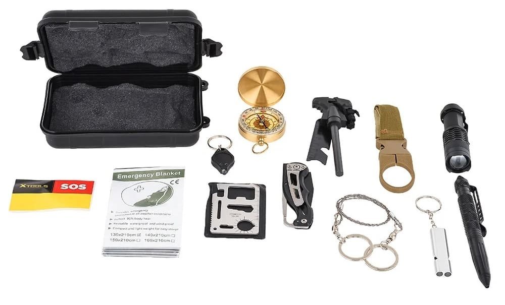 Multifunkčné nástroje na prežitie sada 13v1 – survival kit s multifunkčnými nástrojmi