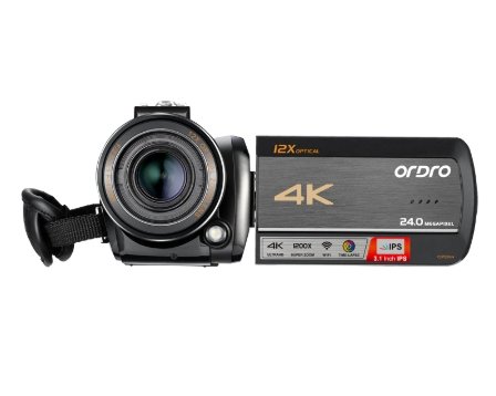 4K videokamera s WiFi + 12x optický zoom + makro objektív + LED svetlo a kufrík (FULL SET) – Ordro AC5