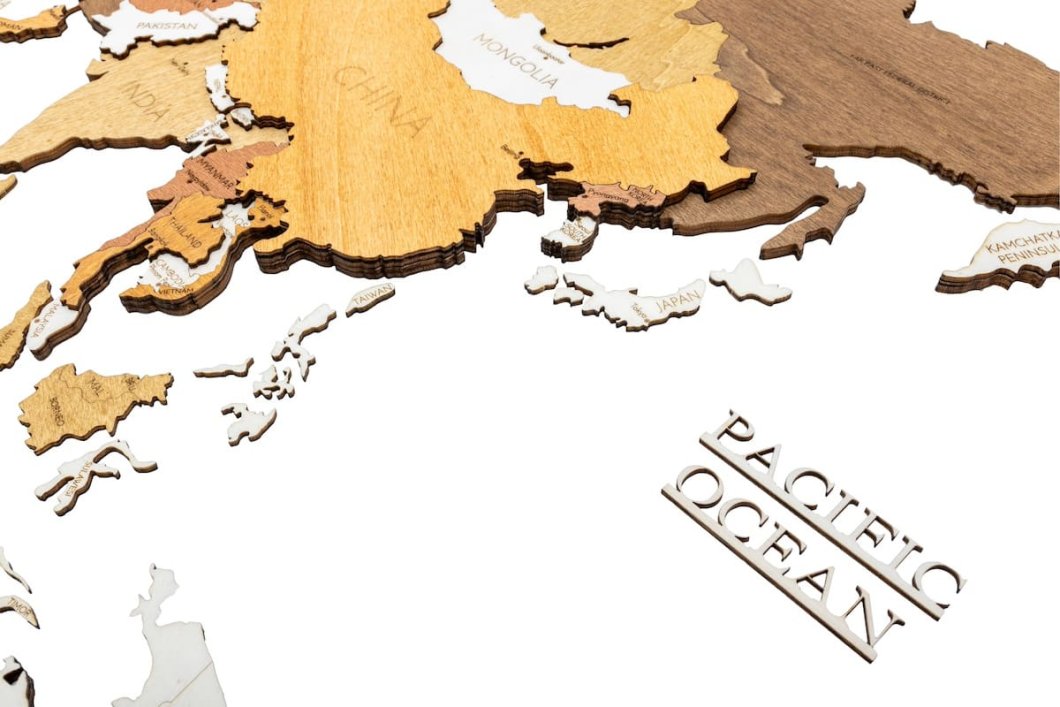 Velká 4D mapa světa 300x150cm – dřevěný obraz mapa světa ze dřeva ORIGINAL