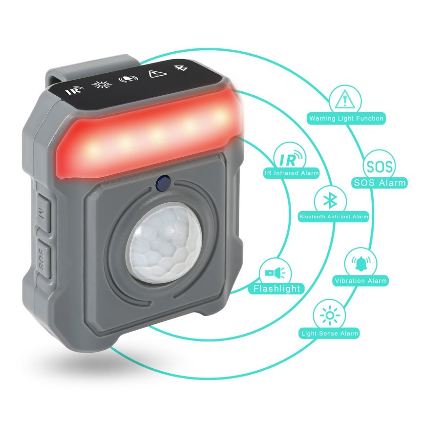 Mini osobný alarm so sirénou 130 dB a pohybovým senzorom – smart bezpečnostné zariadenie 7v1