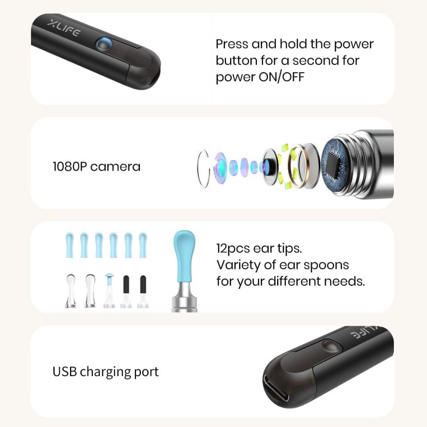 Čistič uší – odstraňovač ušního mazu s bezdrátovou orální FULL HD kamerou + WiFi app