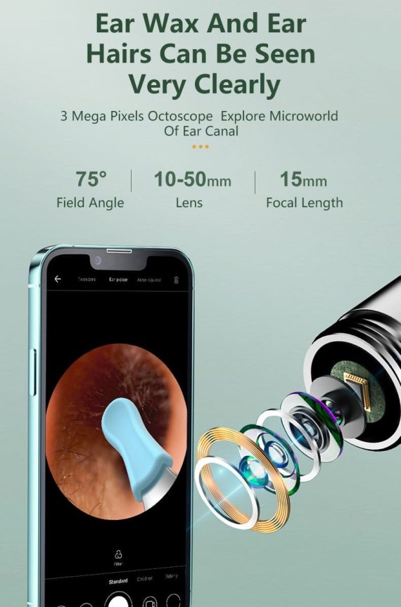 Čistič uší – odstraňovač ušního mazu s bezdrátovou orální FULL HD kamerou + WiFi app