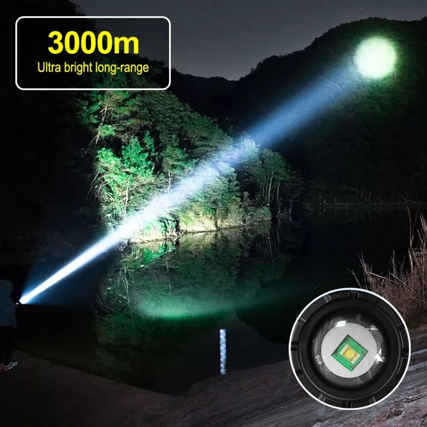 LED baterka so ZOOMOM UItra silná – 3000m dosvit + 8800 mAh batéria + USB nabijatelna + 5 režimov