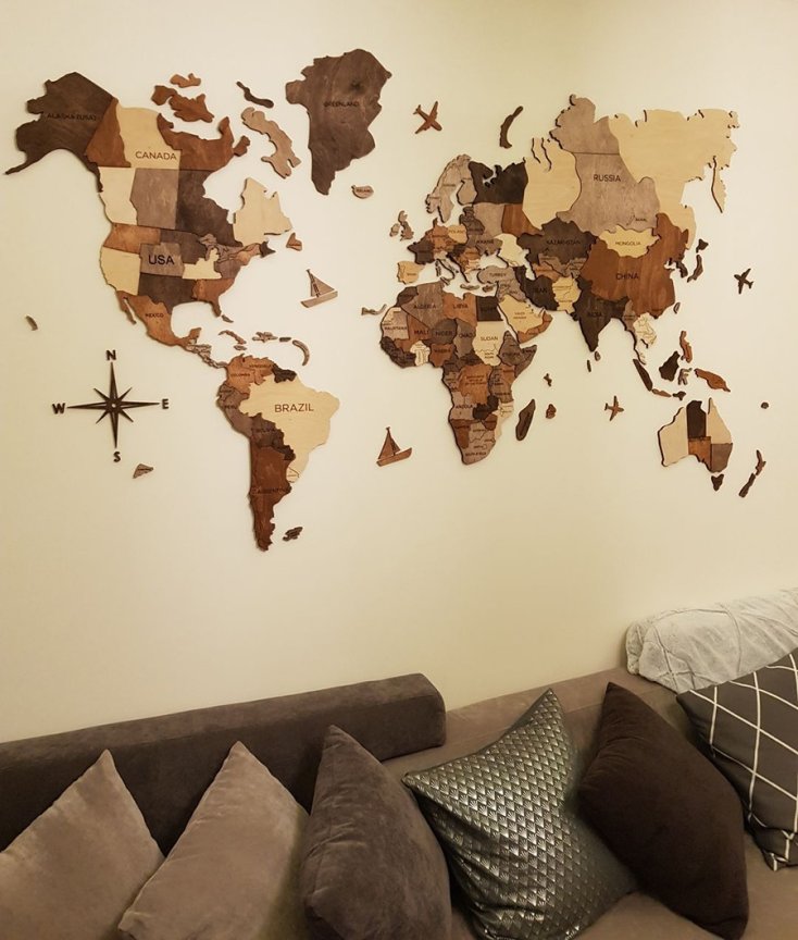 Dřevěná mapa světa na zeď 200x120 cm - 3D nástěnná mapa XL