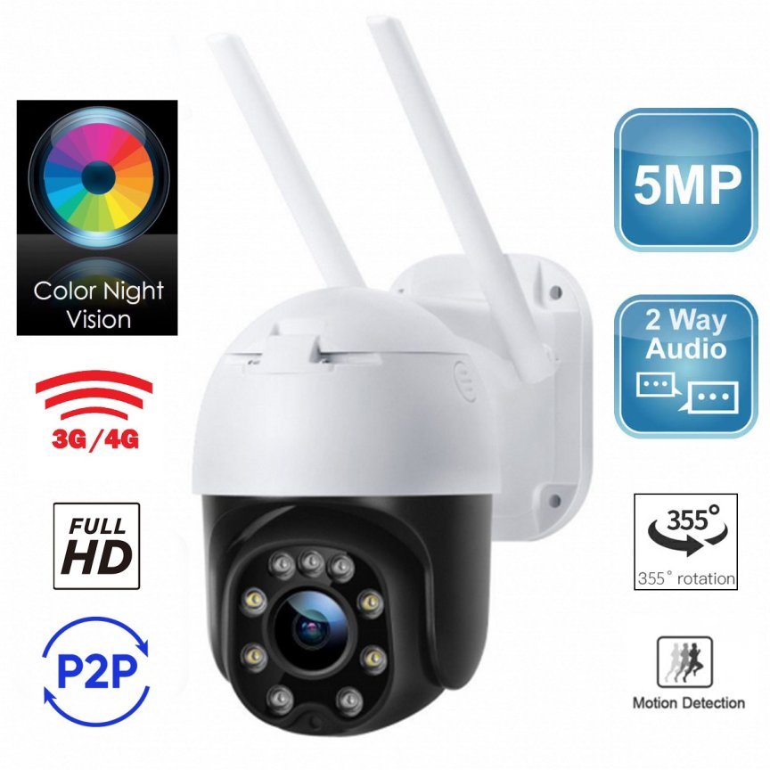 Bezpečnostná kamera 355° rotačná zoomovacia HD + senzor pohybu + nočné videnie + two-way audio