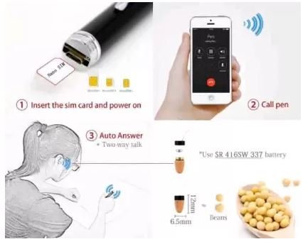 SET auricolare bluetooth spia - Auricolare con penna GSM + supporto Nano SIM