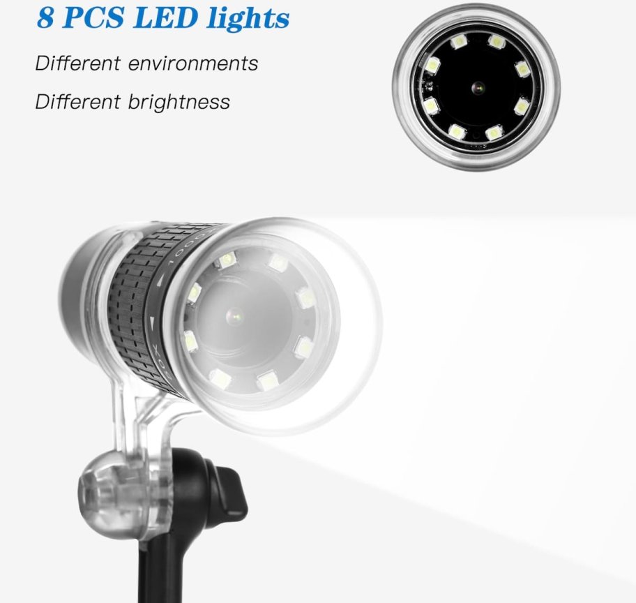 Mikroskop digitálny na mobil s FULL HD 1000x + Wifi (iOS / Android) + 8x LED