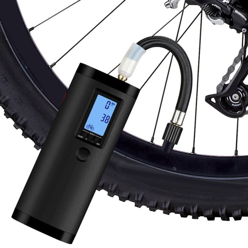 Elektrická smart pumpa na auto a bicykel – prenosný mini kompresor 120 PSI + powerbanka + LED baterka