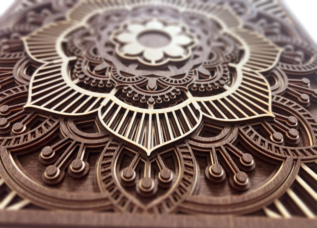 Dřevěný 3D obraz – nástěnná mandala Tibetský motiv / dřevěný obraz na zeď