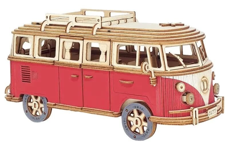 Model retro auto 3D skládací – puzzle auto model Volkswagen VW T1 dřevěný
