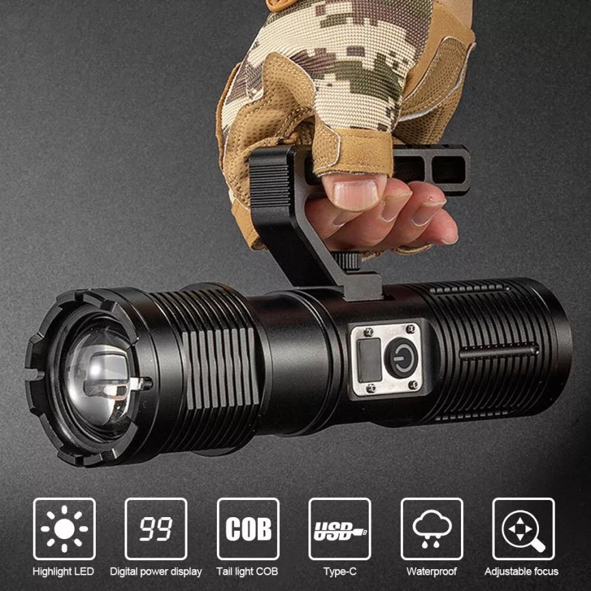 LED baterka so ZOOMOM UItra silná – 3000m dosvit + 8800 mAh batéria + USB nabijatelna + 5 režimov