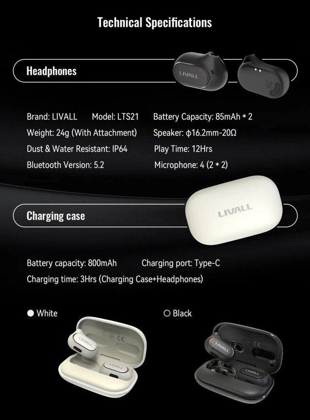 Športové Bluetooth slúchadlá – odnímateľné open-ear TWS Livall LTS 21 PRO