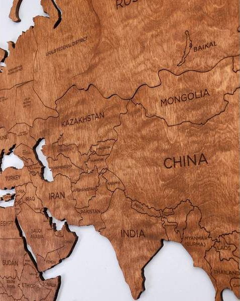 3D drevená mapa sveta vo farbe dub 150×90 cm – nástenný obraz 3D drevená dekorácia