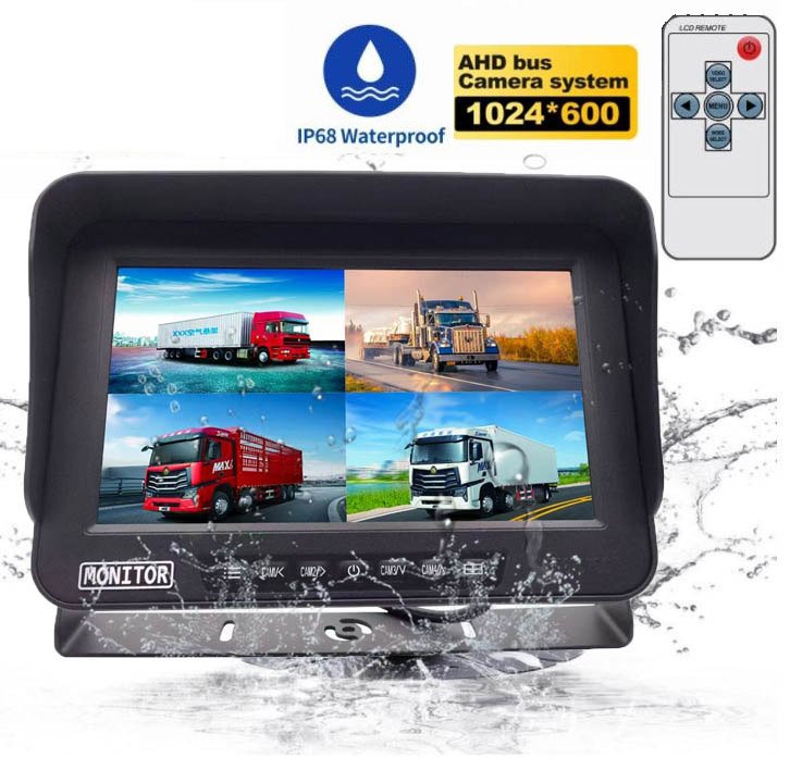Monitor LCD impermeable - 10" con protección IP69 para 8 cámaras + tarjeta SD de 128 GB