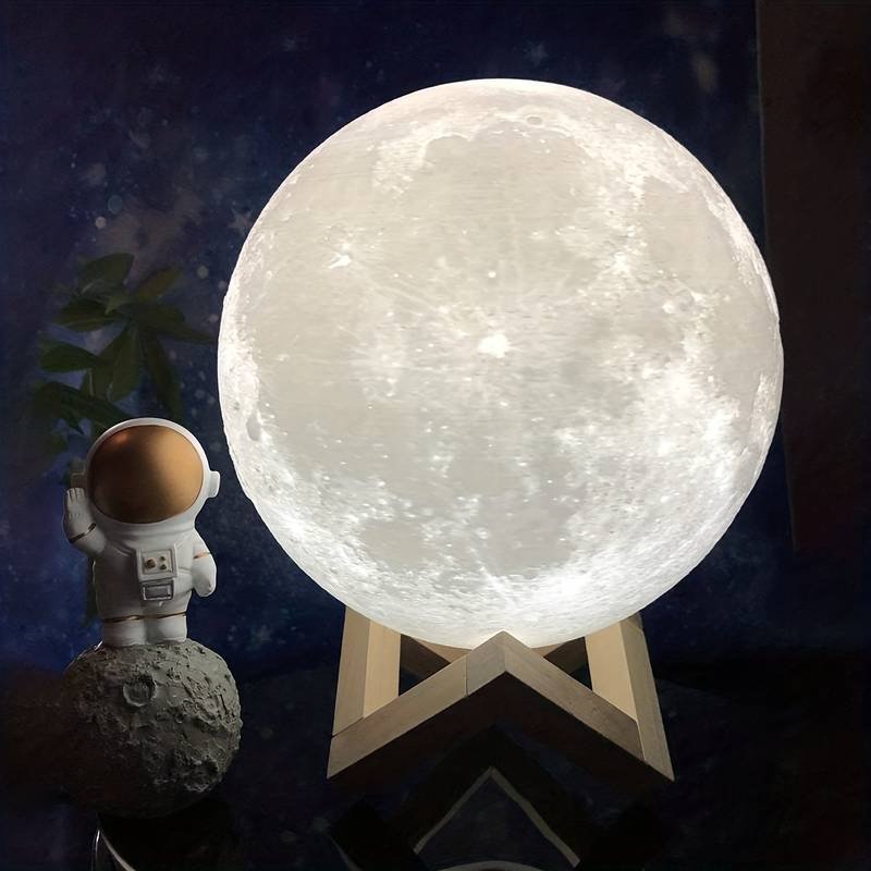 Svetlo Mesiac - Nočná lampa svietidlo 3D s dreveným podstavcom - 16 farieb + diaľkový ovládač